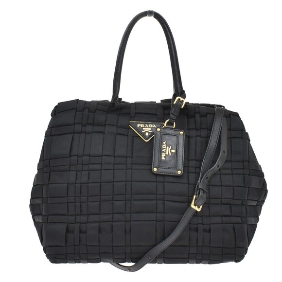 PRADA Logo Tessuto 2Way Shoulder Hand Bag Nylon Leather Black 378-082525 - Picture 1 of 15